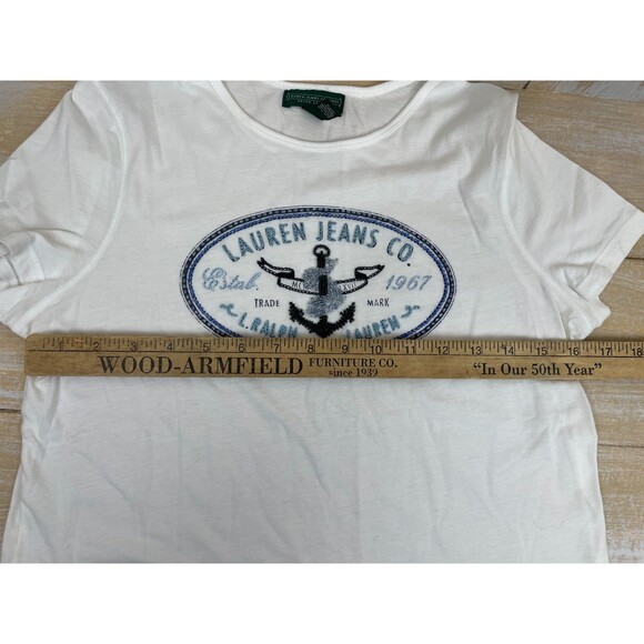 Lauren Jeans Co. Women's Size S White T-shirt Logo Beaded Anchor Ralph Lauren - Picture 6 of 6